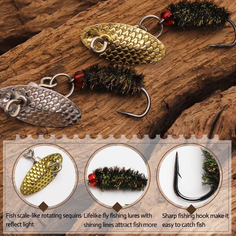 Dovesun Fly Fishing Lures Fly Fishing Flies Wet Fishing Flies Fishing Lures with Fishing Spinner for Bass Sunfish, Pike Hook 14# 10pcs - Image 5
